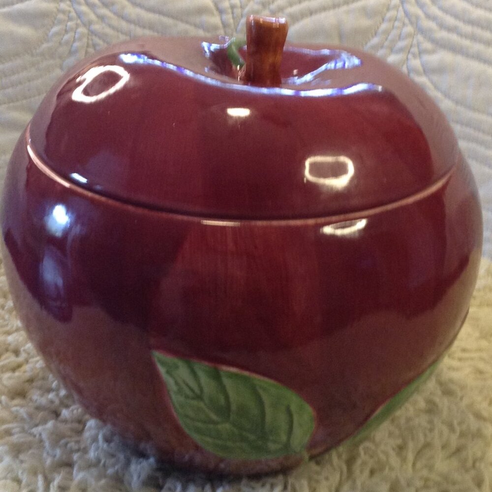 VTG Franciscan Apple Cookie jar leaf accents Made in Portugal Cabincore Kitschy - Picture 2 of 5